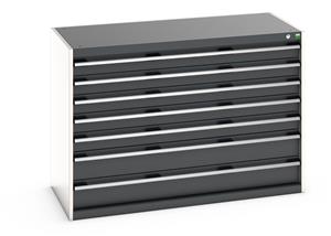 cubio drawer cabinet with 7 drawers. WxDxH: 1300x650x900mm. RAL 7035/5010 or selected Bott New for 2022